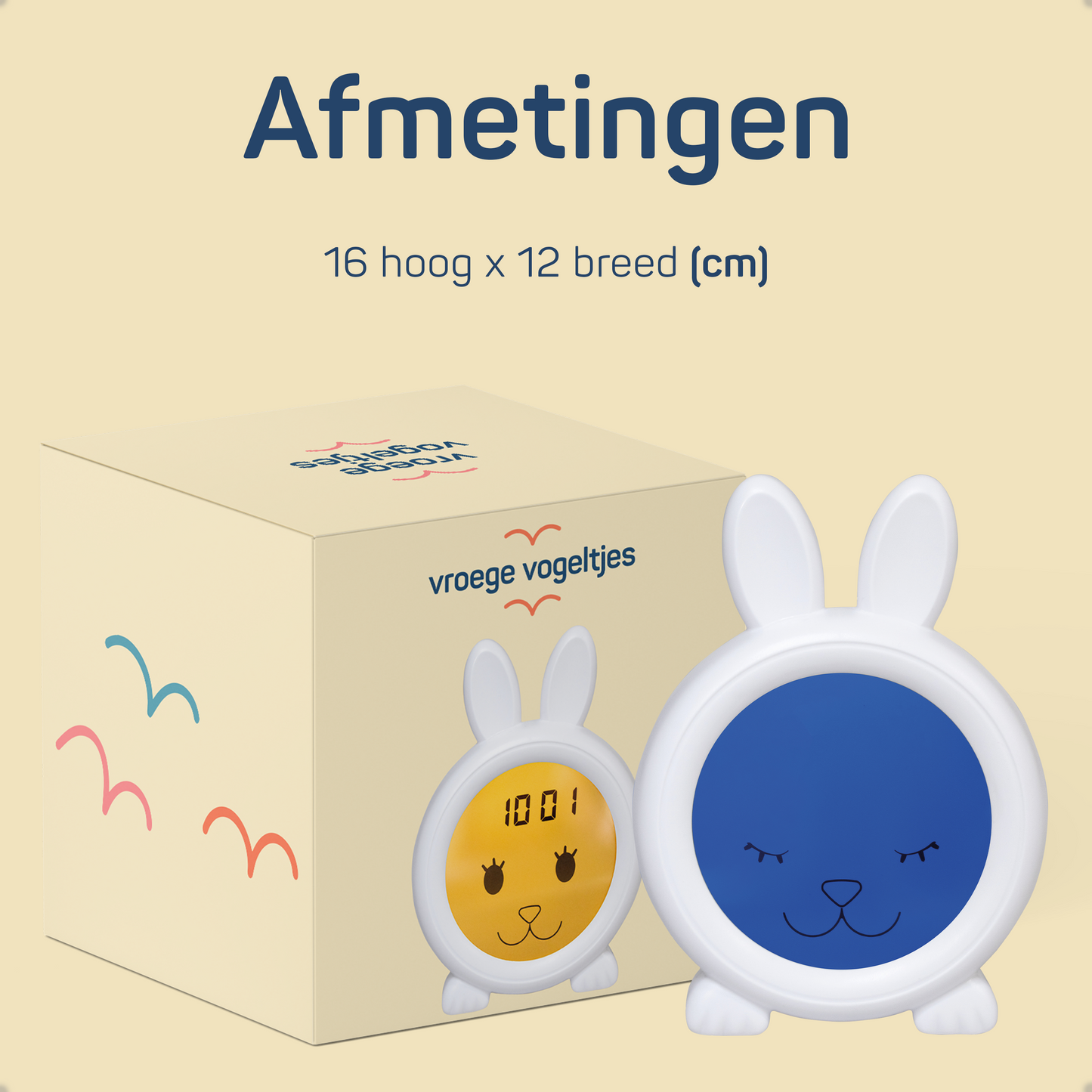 Slaaptrainer blauw met de afmetingen (16 cm hoog en 12 cm breed)